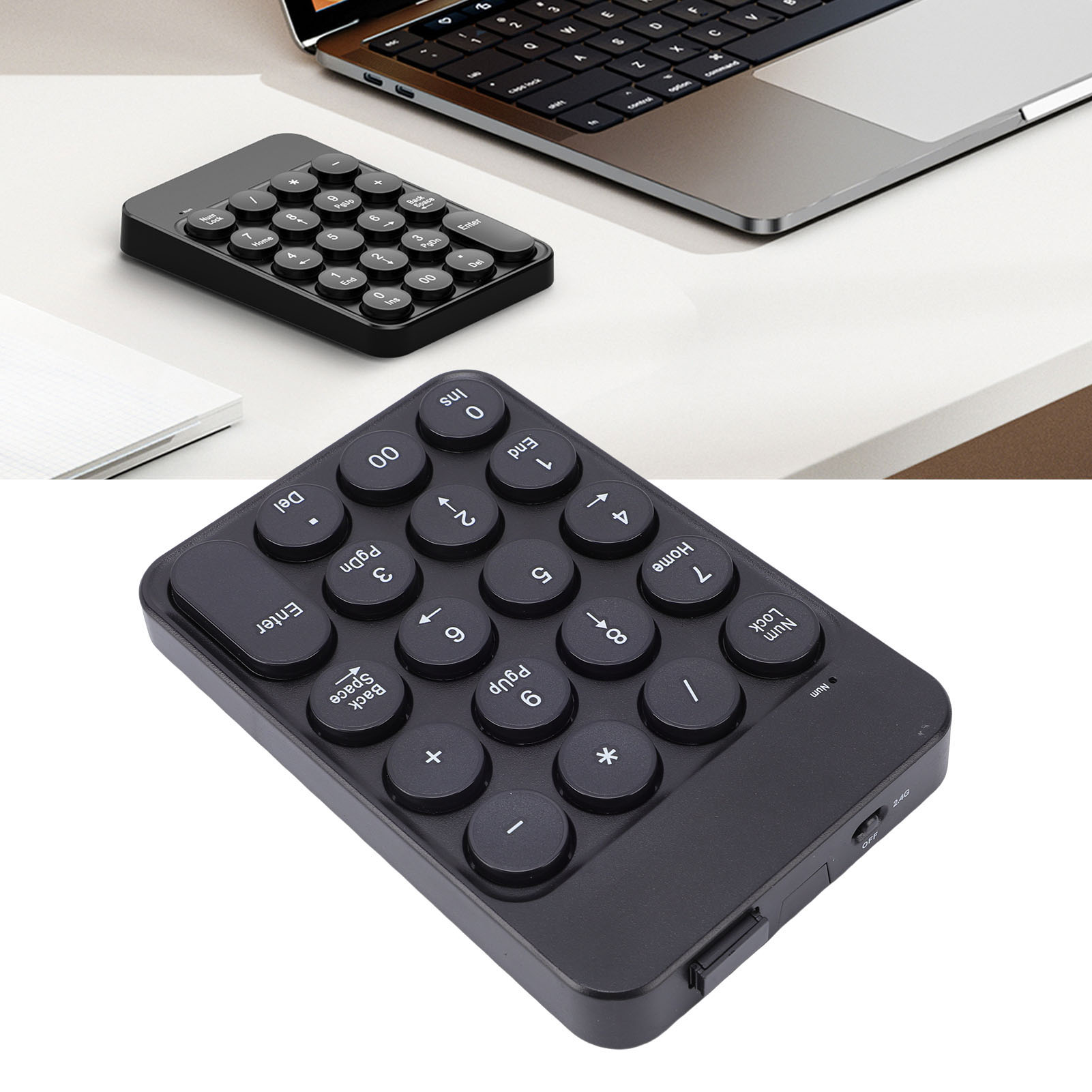 Keyboard Numpad Separate - แป้นพิมพ์ตัวเลขขนาดเล็กพร้อมปุ่มกดแบบกลม 2.4G ไร้สายและ BT แบบพกพาการบัญชีทางการเงินแป้นตัวเลขแป้นพิมพ์ตัวเลขสำหรับแล็ปท็อปพีซี